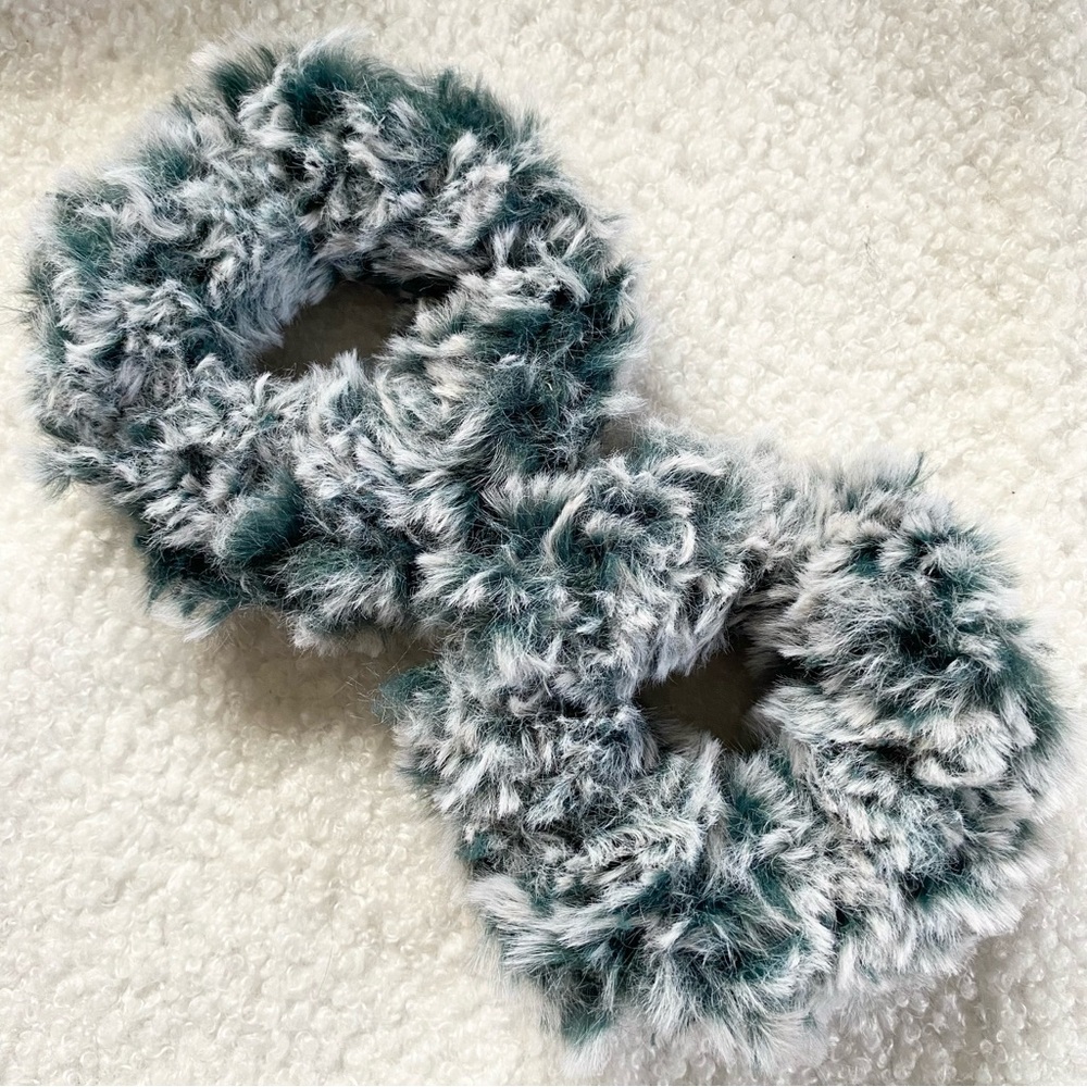 Emerald Green Faux Fur Handmade Hair Scrunchies Set of 2